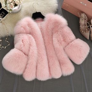 Faux fur winter coat 3/4 sleeve